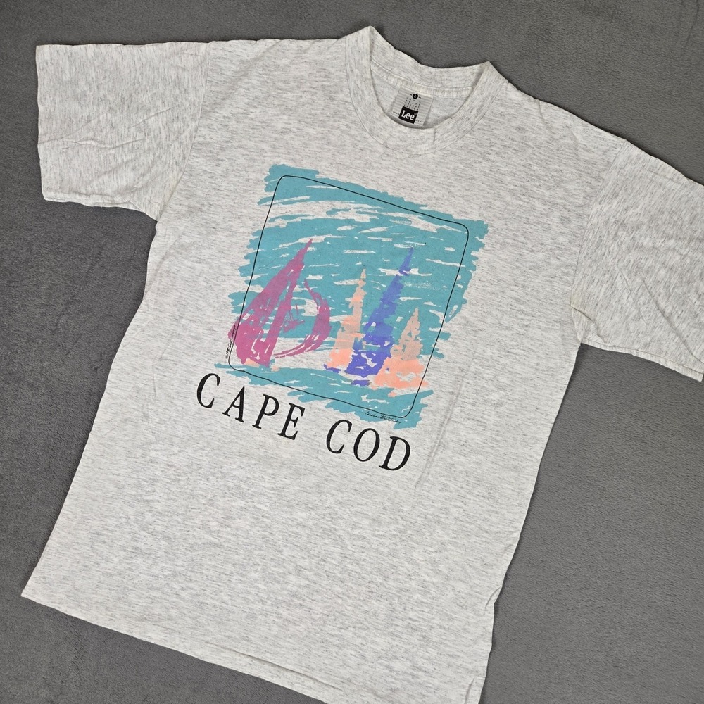 Vintage Cape Cod T Shirt Mens Large Gray Sailboat Yacht Graphic Travel Tee 1990